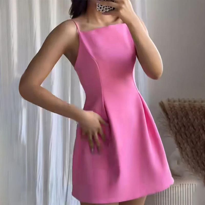 Летнее повседневное короткое платье без рукавов с квадратным воротником, элегантное облегающее однотонное платье-камисоль