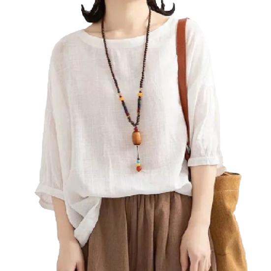 Блузка с коротким рукавом, дышащая хлопковая льняная женская рубашка «летучая мышь», подол, одежда для повседневного ношения