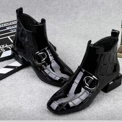 Новые короткие сапоги женские лакированные кожаные модные сапоги женская обувь