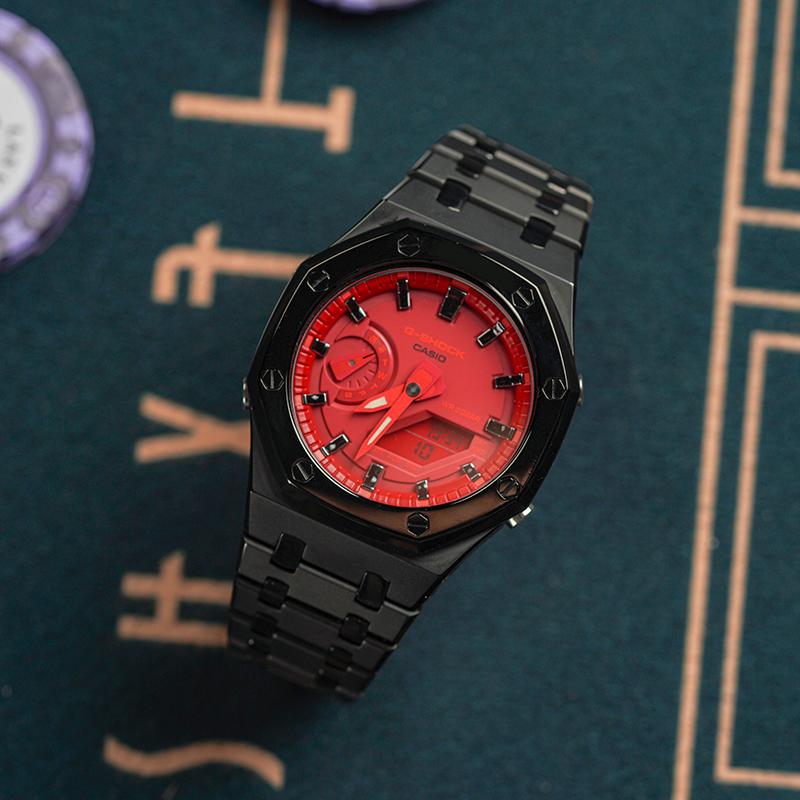 Casio Унисекс Жидкокристаллические, Аналогово-цифровые Двойной дисплей Серия 48,5 мм Красные Часы GA-2100-4A(Watch8--)