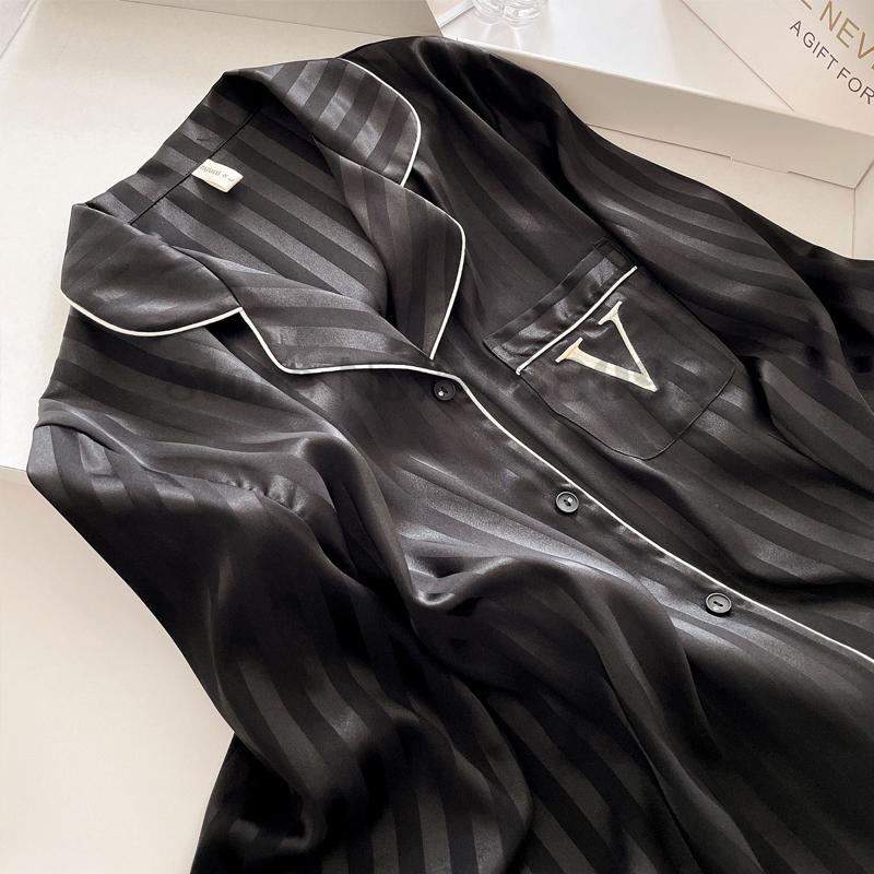 Женский полосатый пижамный комплект, атласные рубашки с длинными рукавами и лацканами, ночное белье, сексуальное нижнее белье, домашняя одежда, свободная одежда для сна, домашняя одежда