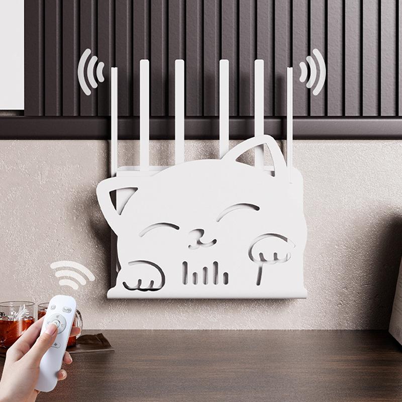Настенный Беспроводной Wifi Роутер Полка Коробка для Хранения Форма Кошки Пластиковый Органайзер Коробка Держатель для Кабелей и Питания Коробка-Органайзер Домашний Декор