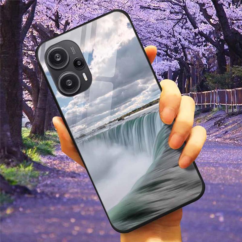 Для Xiaomi Poco F5 5G / F5Pro Чехол Закаленное Стекло Озеро Луна Жесткая Защитная Крышка для POCO F5 Pro Capas Funda на PocoF5 Роскошный Coque
