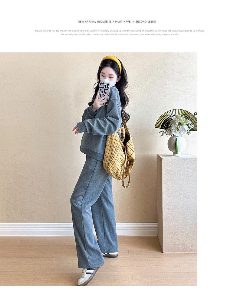 Беременность 2025 Весна/Осень Уличная Мода Темно-Серый Свитшот и Брюки Комплект