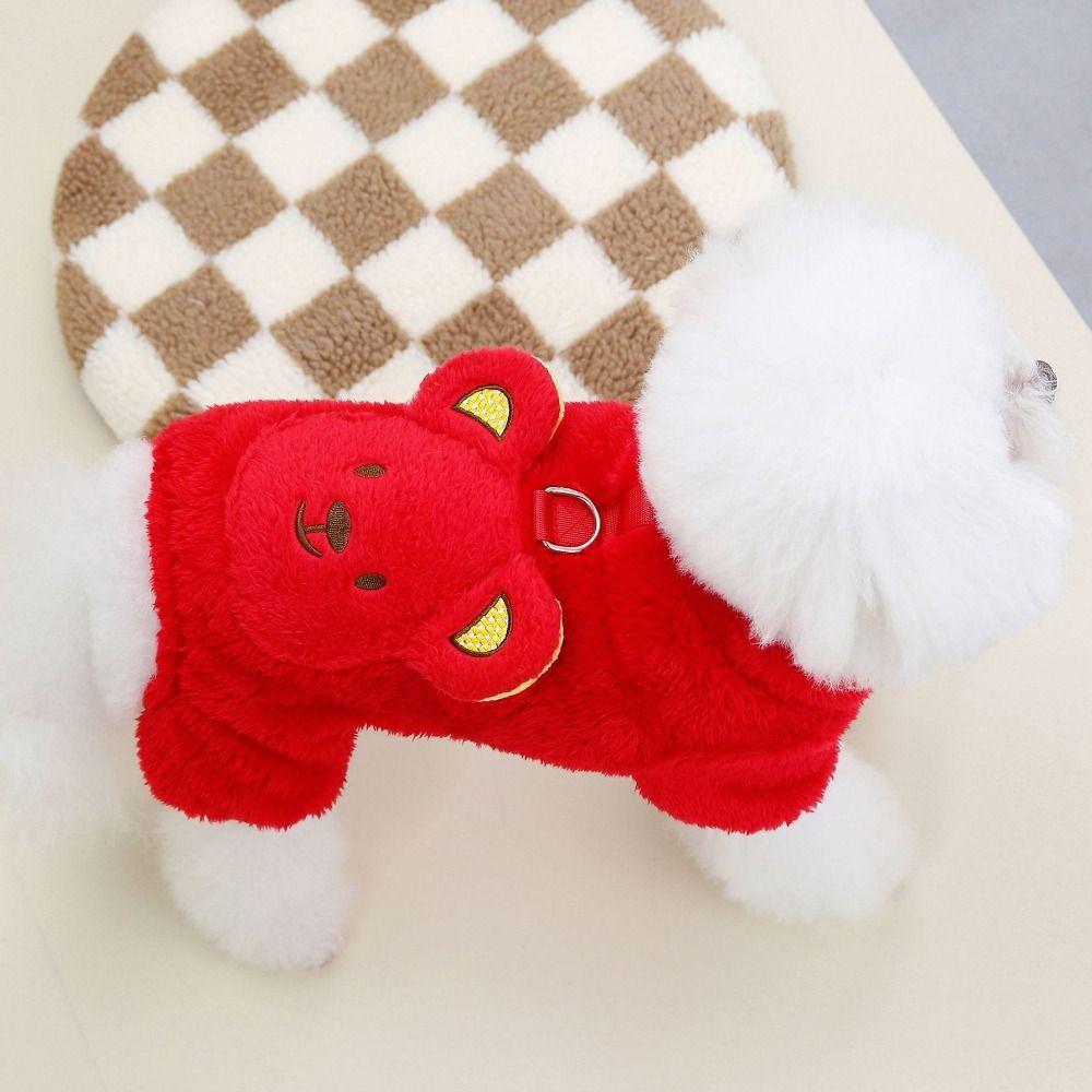 Bear Pattern Dog Warm Jumpsuit Cartoon Puppy Four Legs Clothes  For Autumn and Winter