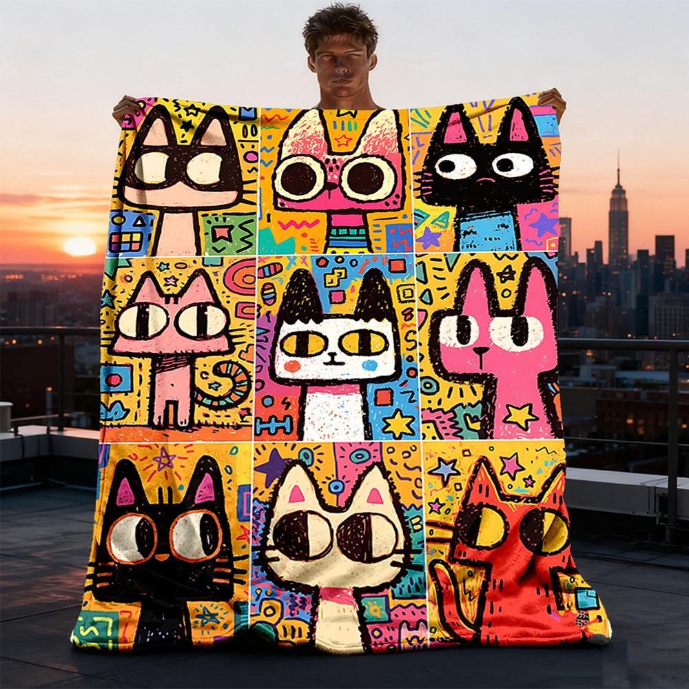 1pc Colorful CatsOutdoor Blanket, Soft And Comfortable Blanket, Casual Warm Outdoor Blanket, Good Birthday Gift yy260328054
