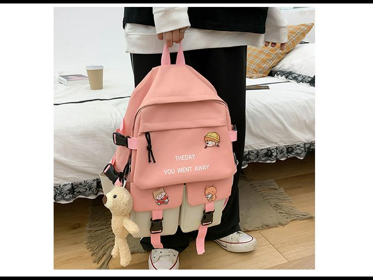 Korean Style Five-Piece School Backpack Set for Girls – Fashionable Color-Match Design