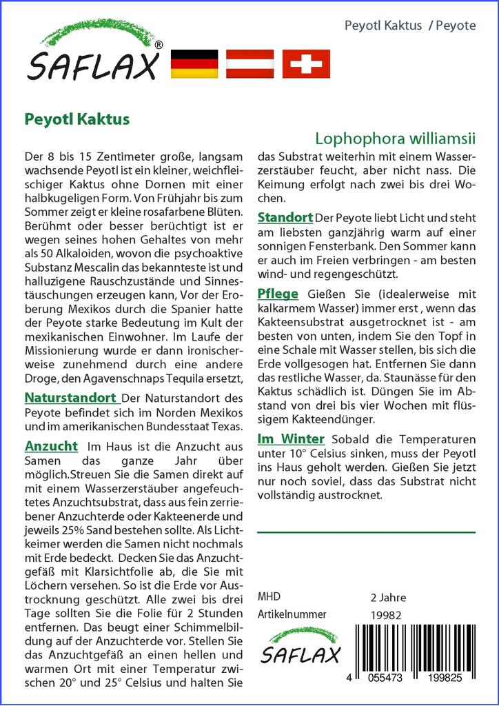 SAFLAX Пейот - 20 семян - Lophophora williamsii