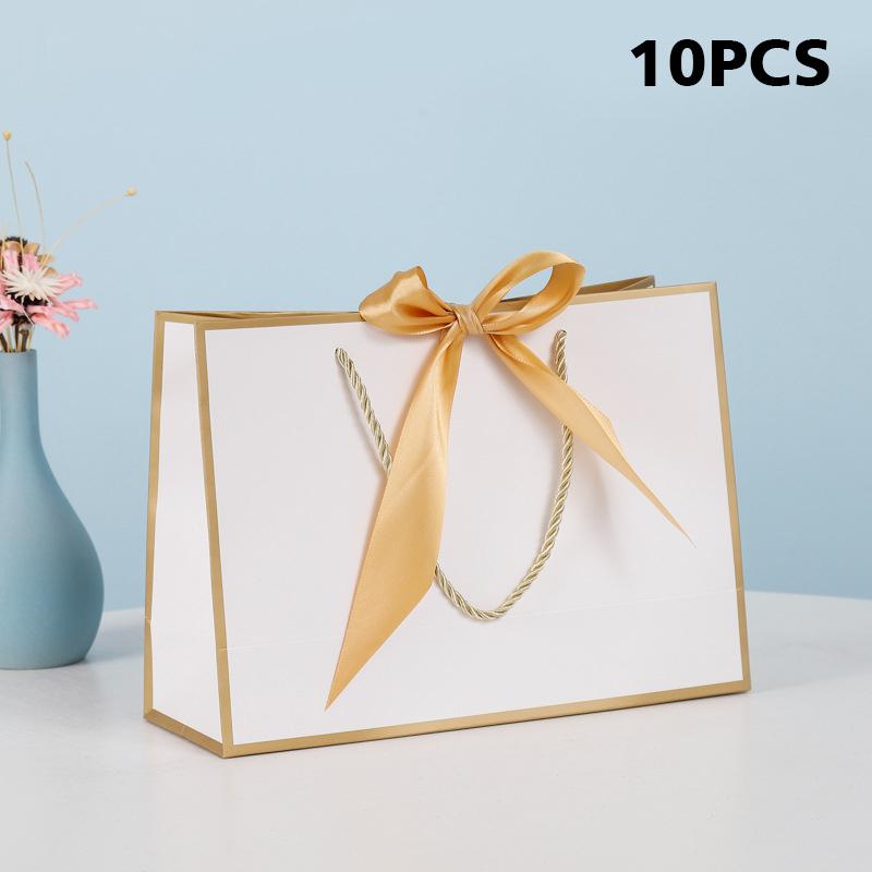 10 шт. бумажная коробка, сумка с лентами, подарочная упаковка, сумки для свадьбы, дня рождения, домашней вечеринки, элегантные подарочные пакеты, сумочка 19x15x7 см