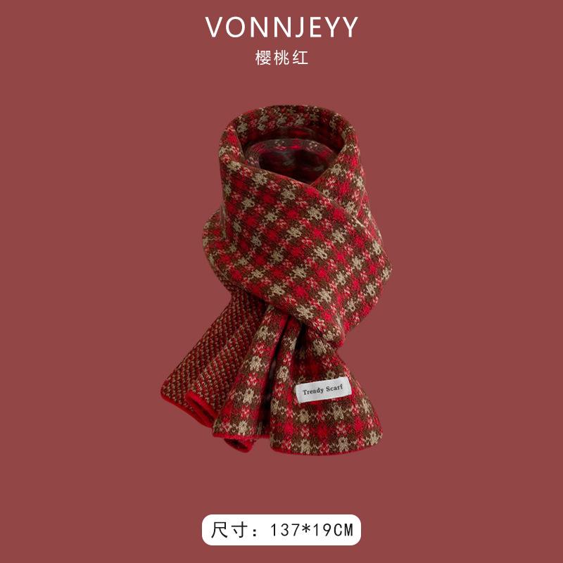 New Christmas Cherry Red Warm Scarf White Autumn and Winter with New Red Scarf Soft Waxy Quality Shawl