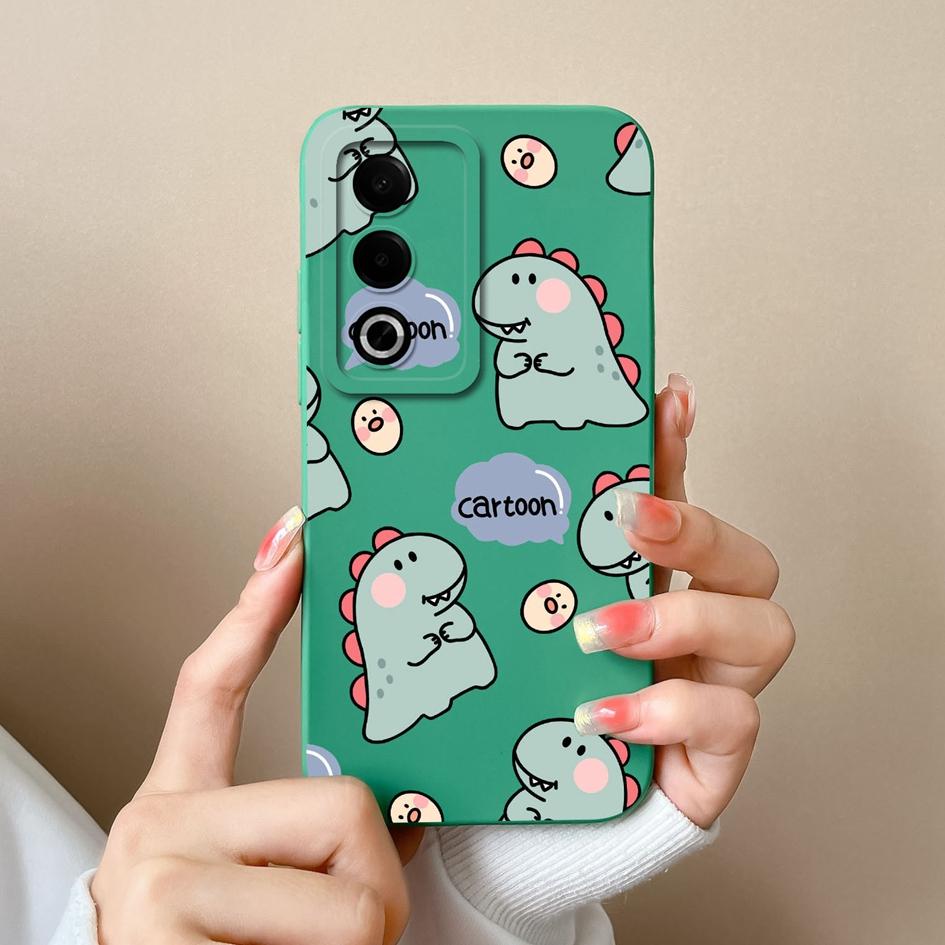 Cases For OPPO Realme 12 13 Pro Plus P1 Pro Cute Dinosaur Pattern Screen Protector Soft Liquid Silicone Protective For OPPO Back Covers Anti Slip Capa