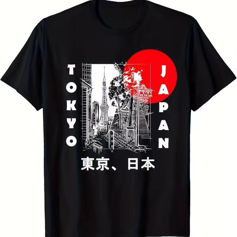 Men's Black Tokyo Japanese Printed Loose T-shirt Men's T-shirt Summer New Style Unisex Casual T-shirt