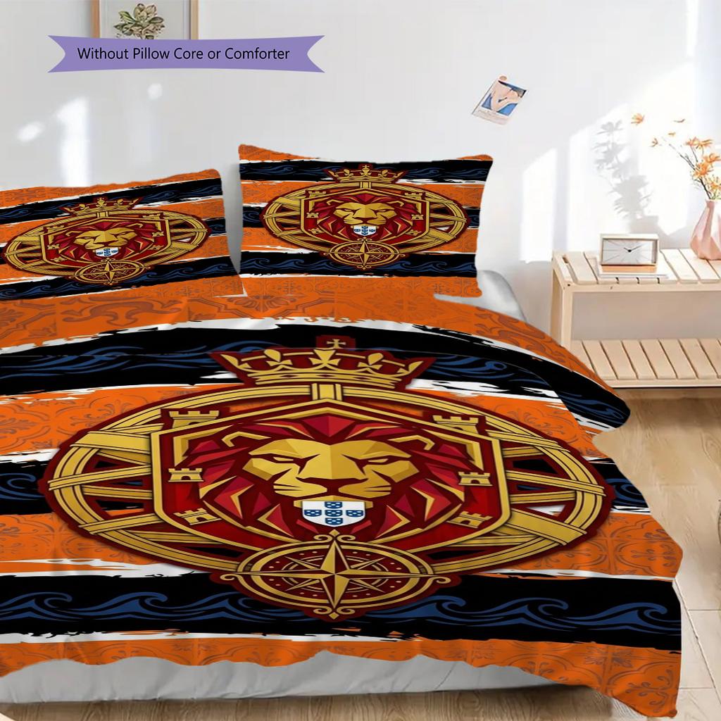 Royal Lion Emblem Three-piece set (1 * duvet cover + 2 * pillowcase, without core) Duvet cover and pillowcase Soft and comfortable Bedding set Bedding