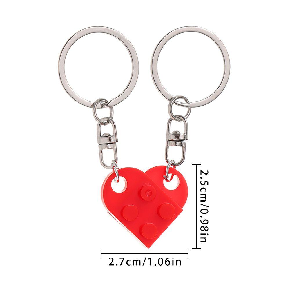 2PCS Love Heart Cute Couples Friendship Building Block Key Ring Key Buckle Heart Pendant