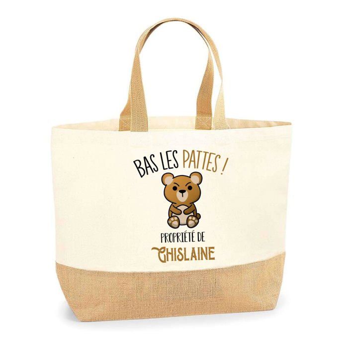 Sac cabas - PLANETEE - Ghislaine Bas les pattes Ours - Jute - Beige - Imprimé en France