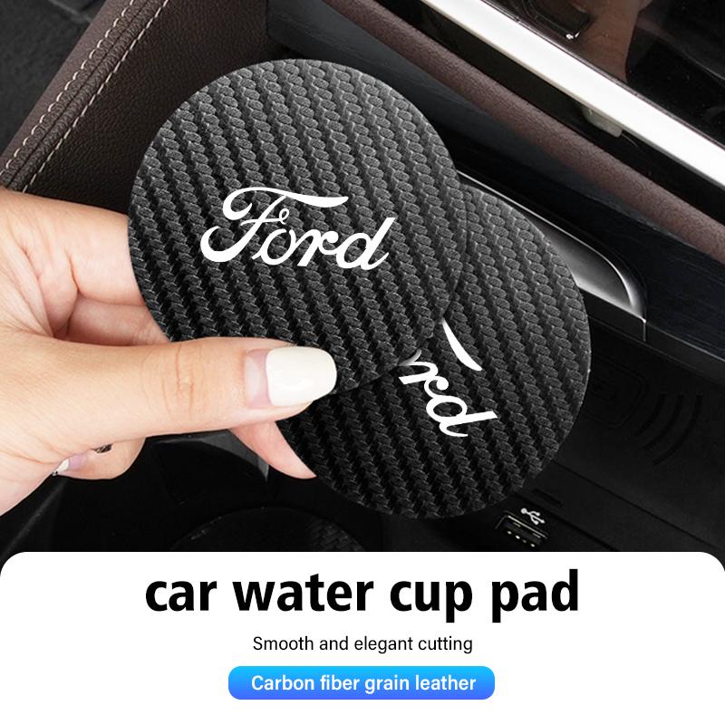 For Ford Car Logo Carbon Fiber Water Cup Pad Bottle Holders Anti Slip Mat Accessories Focus mk2 mk3 mk4 Fiesta Ranger Mondeo