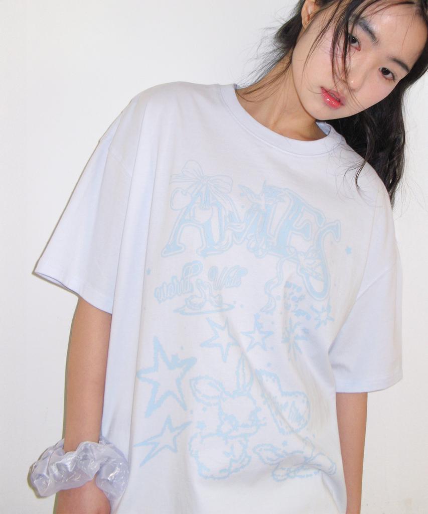 AMES-WORLDWIDE Rabbit Art Drawing Tee Blue