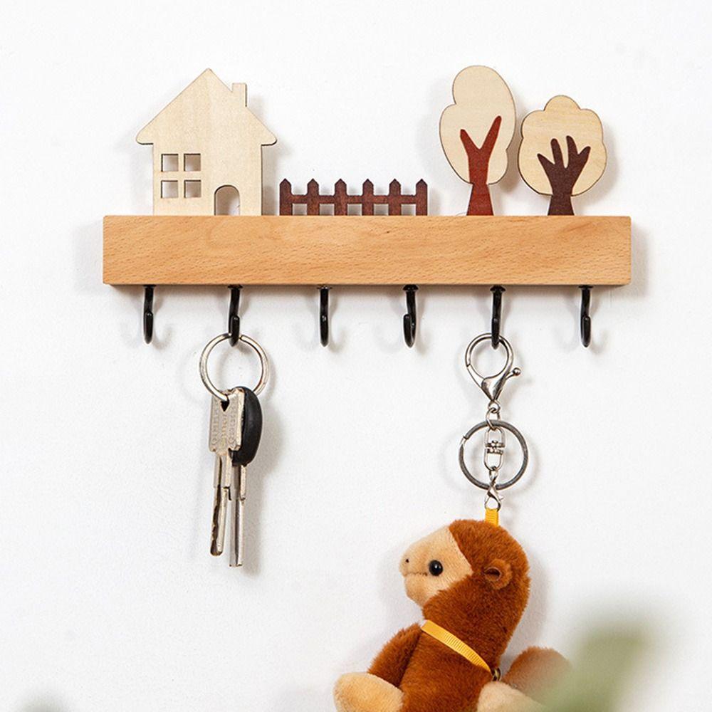 Wooden Key Hook Rack Wall Mounted Door Back Clothes Hook For Kitchen Bathroom Bedroom