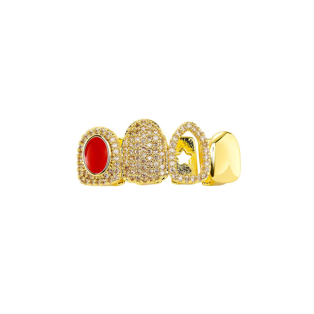 Fashion Personalized Punk Silver/Gold Plated CZ Iced Out Gold Dental Grillz Unisex Everyday Wear for Party