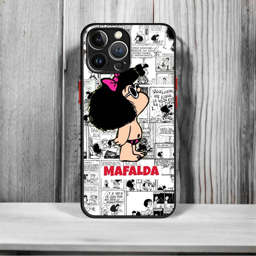 Hot Mafalda Cover For iPhone X XR XS 11 12 13 14 15 16 pro MAX mini Phone Case Matte shockproof