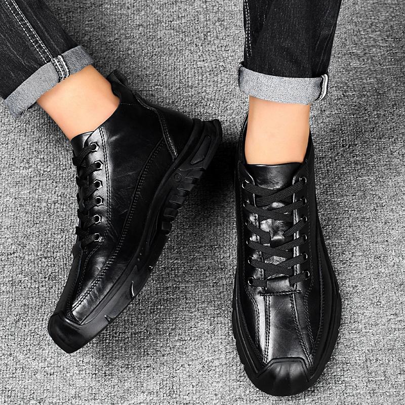 Высококачественная мужская повседневная обувь из натуральной кожи, теплая зимняя обувь, модные кроссовки для ходьбы, нескользящая обувь для треккинга класса люкс