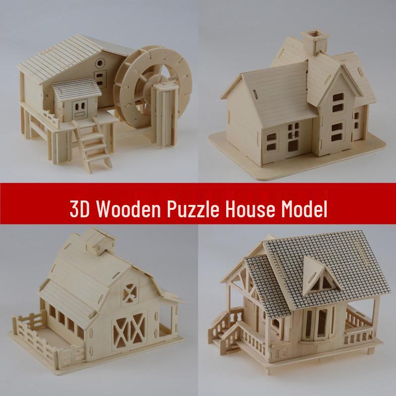 3D Wooden DIY Log Cabin Model - Creative Handmade Villa Puzzle for Adults