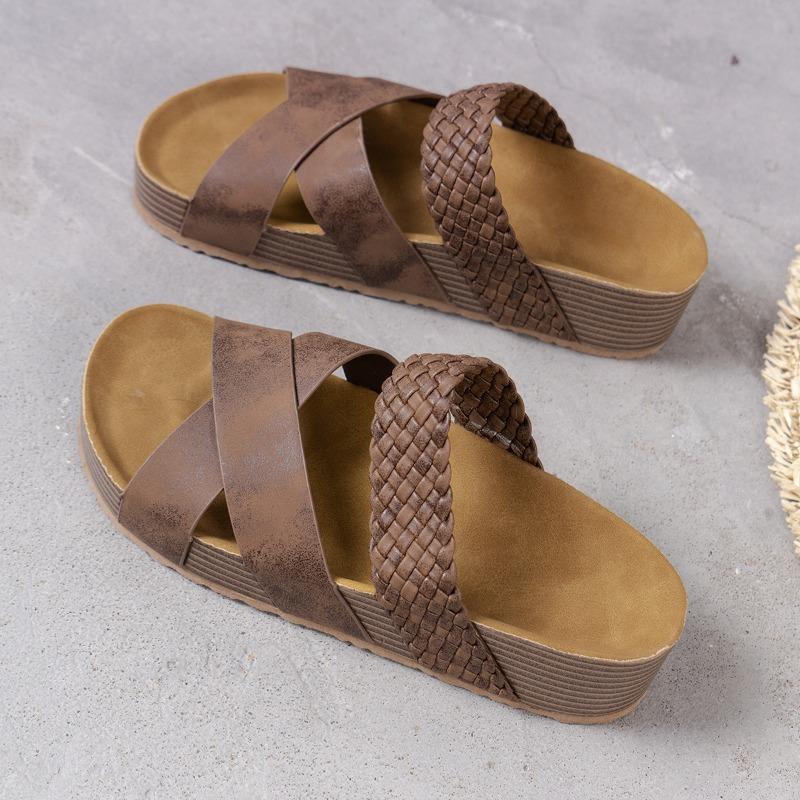 Женская обувь большого размера, пляжные женские тапочки с толстой подошвой, повседневные женские туфли с косым каблуком