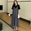 2025 Летнее платье больших размеров для женщин, повседневное винтажное клетчатое платье, базовое длинное элегантное свободное платье из двух частей