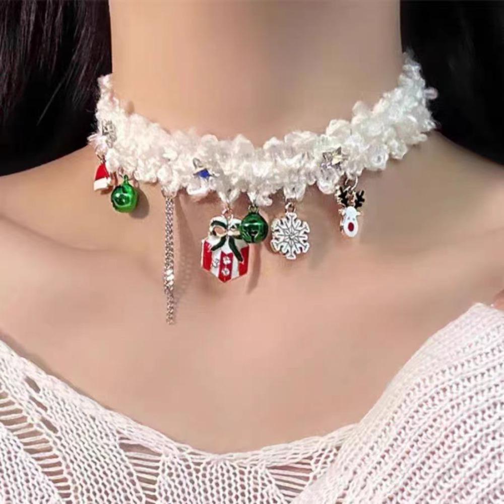 Santa Claus Christmas Plush Choker Christmas Tree Xmas Clavicle Chain  Jewelry Accessories