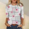 Женская футболка с длинным рукавом и принтом в клетку в стиле ретро, повседневная блузка с круглым вырезом для женщин, модная одежда с принтом 2024 года, новинка на осень/зиму