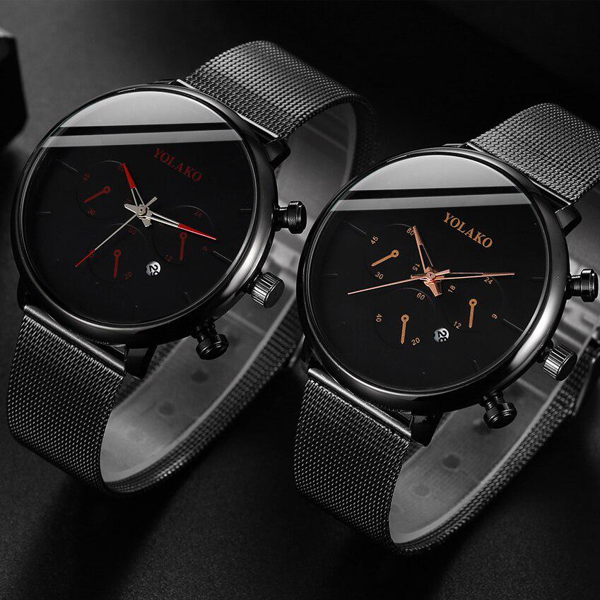 Отличное предложение, мужские черные сетчатые деловые часы из нержавеющей стали, роскошные спортивные часы с датой, наручные часы, мужские кварцевые часы