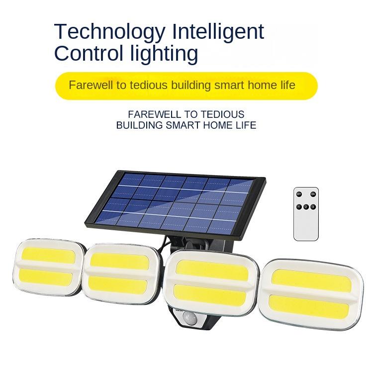 Солнечная настенная лампа с четырьмя головками, индукционная солнечная лампа для человеческого тела, вращающаяся уличная разделенная настенная лампа, садовая лампа