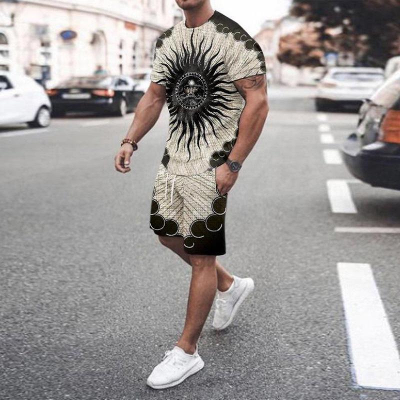 Мужская мода, новый спортивный комплект, летние повседневные освежающие шорты с 3D покерным принтом и короткими рукавами, топ большого размера в стиле Y2K