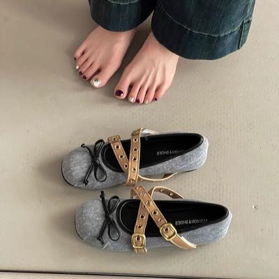 Балетки с перекрещенной пряжкой и внутренней платформой, женские, плоские, на осень 2025, туфли Мэри Джейн, туфли с бантом, женские