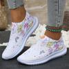 Fashion Fashion Floral Print Platform Sneakers Women Rhinestone Decor Lightweight Walking Shoes Woman Breathable Knit White Sports Shoes