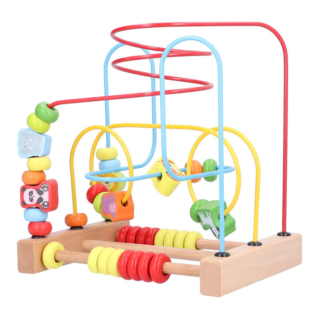 Wooden Bead Maze Game Bright Color Cartoon Early Educational Learning Beads Toy