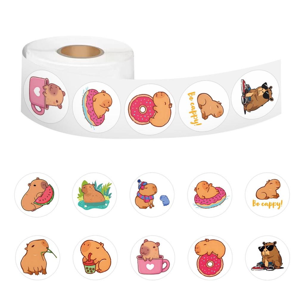 Cartoon Capybara Stickers (500/Roll) - Kids' Rewards, Colorful Notebook, Guitar Decorations