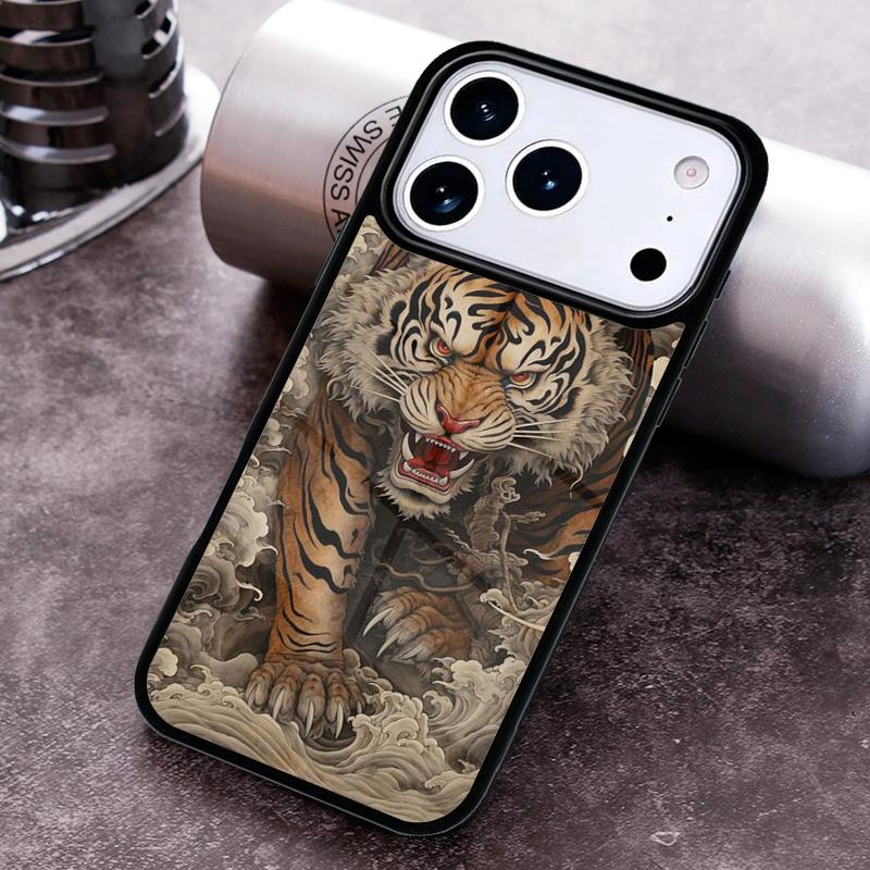 Японский чехол-тигр для iPhone 17 16 15 Pro Max Air 14 13 12 11 Plus Ударопрочный чехол