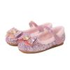 Girls' princess shoes with plush lining, new winter style, little girls' flat shoes, Elsa crystal shoes, blue soft-soled shoes