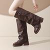 Vintage Thick Heel Women Knee High Boots Fashion Ladies Belt Buckle Knight Long Booties