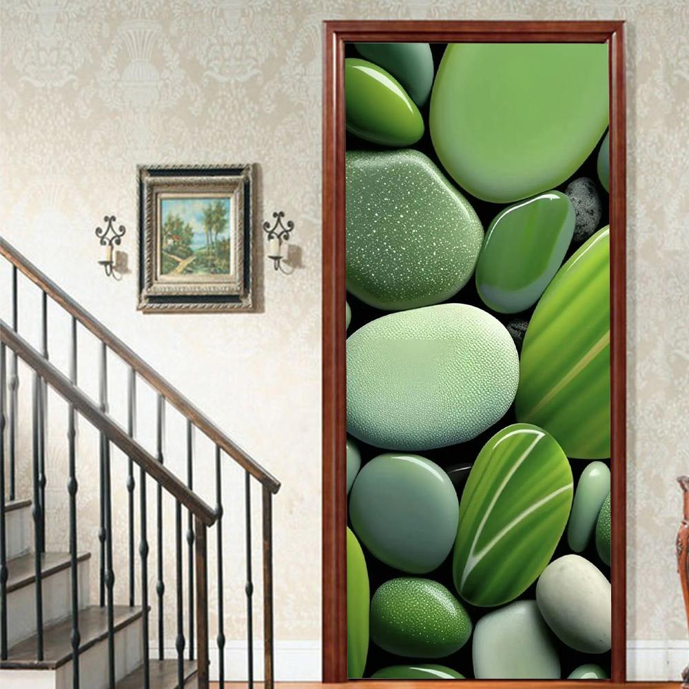 1 шт. Виниловая наклейка на дверь с галькой и пейзажем для спальни, домашнего декора, самоклеящаяся, съемная, настенная наклейка, для реновации двери, водонепроницаемый постер