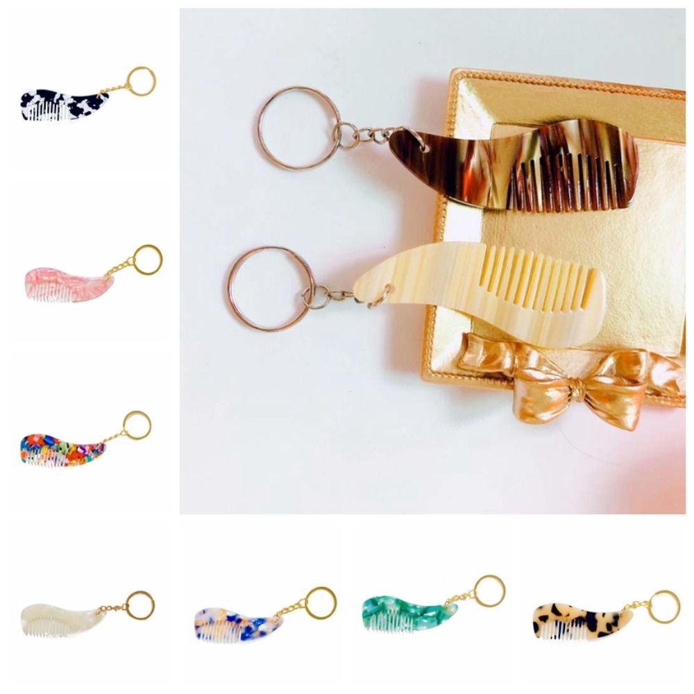 Hair Brush Mini Combs Portable Keyring Acetate Travel Hair Comb Keychain Men Women