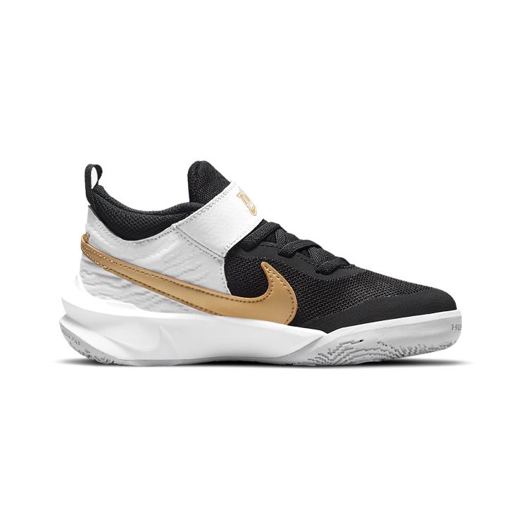 Nike Детские кроссовки Team Hustle D10 PS Black White Metallic Gold Photon-Dust CW6736-002