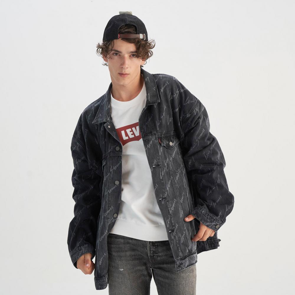 Levis Свободный крой С принтом Удобная рубашка-поло с длинным рукавом Джинсовая куртка Мужские куртки Черный 0016Y-0001