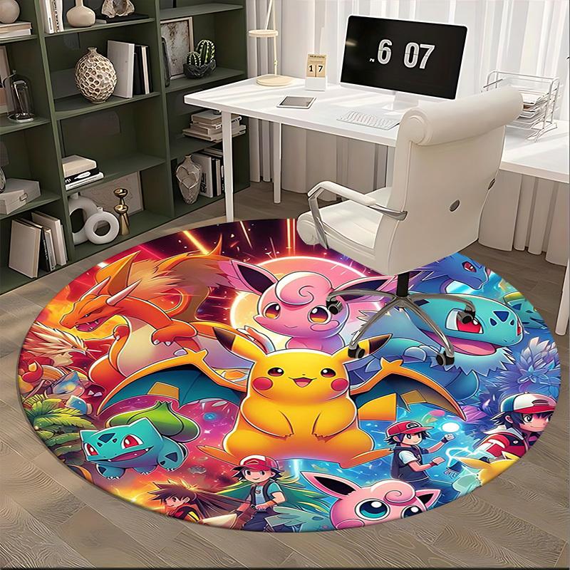 1 шт. Круглый ковер Pokemon Пикачу и друзья - Коврик под стул с аниме-дизайном, Подарок для офиса, Сезонное украшение