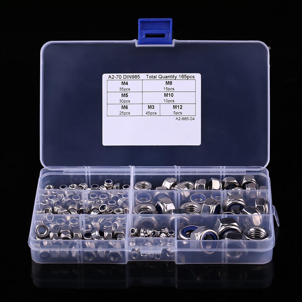 165 шт. Набор контргаек из нейлона SS304 из нержавеющей стали M3 M4 M5 M6 M8 M10 M12