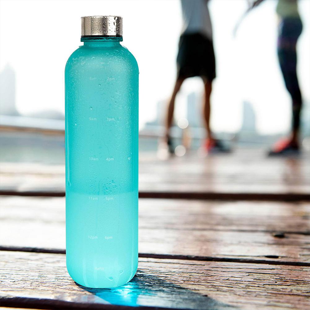 1000ML Space Cup Time Marker Portable Outdoor Sports Bottle Frosted Gradient Color Cup