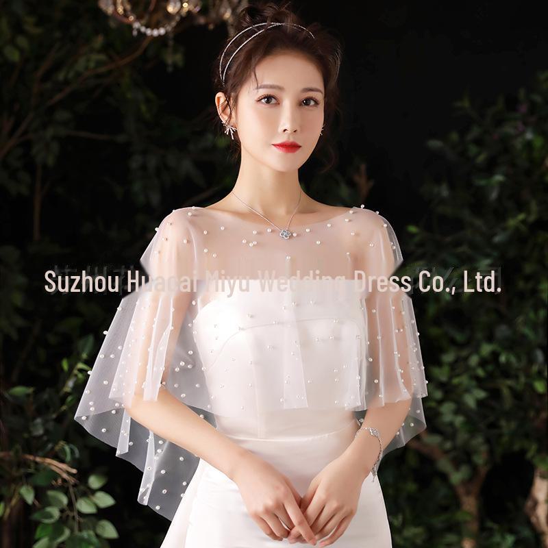 Bridal Shawl: Handmade Pearl Gauze Cape for Wedding Photos and Studio Props