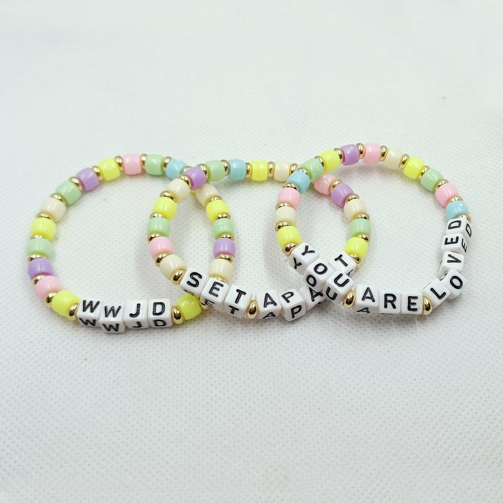 Красочные браслеты из бисера с буквами, модный детский браслет ручной работы, детские браслеты сладкого цвета из бисера