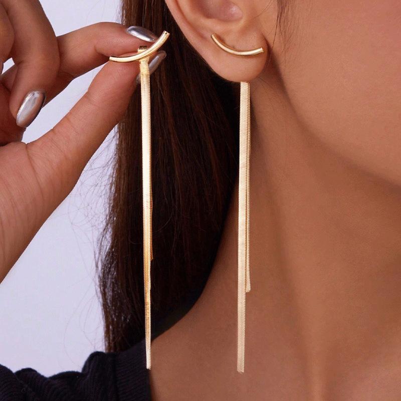 SA Jewelry Elegant Fashion Chain Dangle Earrings Long Drop Ball Stud Gold Plated Alloy for Women Bridal Party Gift